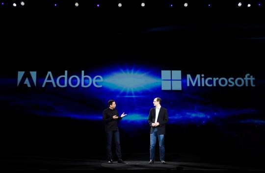 Adobe CTO, Abhay Parasnis (L), and Microsoft Executive Vice President, Scott Guthrie